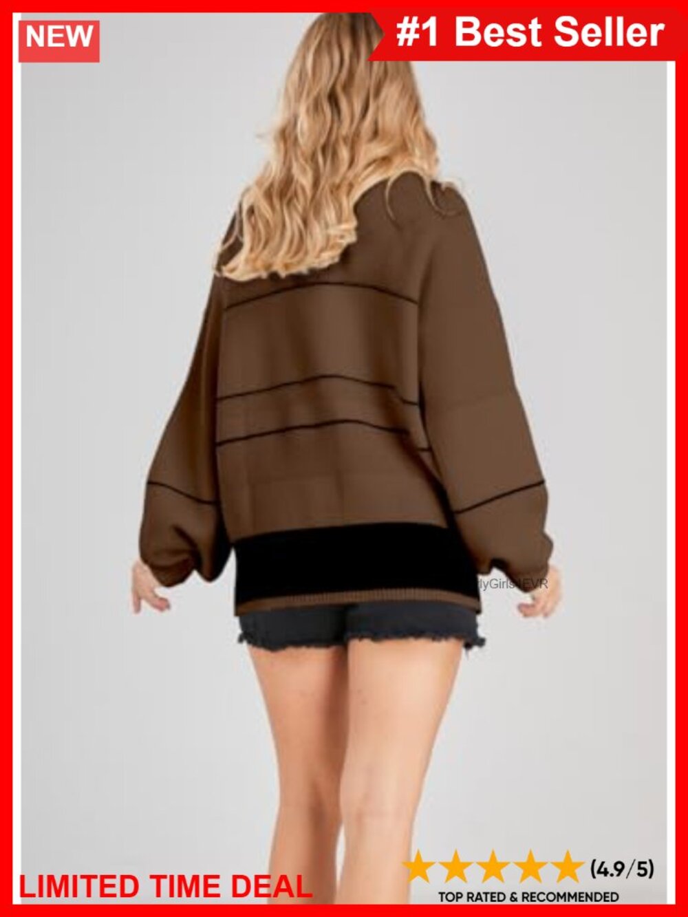 Waffle Knit Sweater 1/2 Button Polo Collared Pullover Striped Slouchy Oversized - Picture 4 of 5